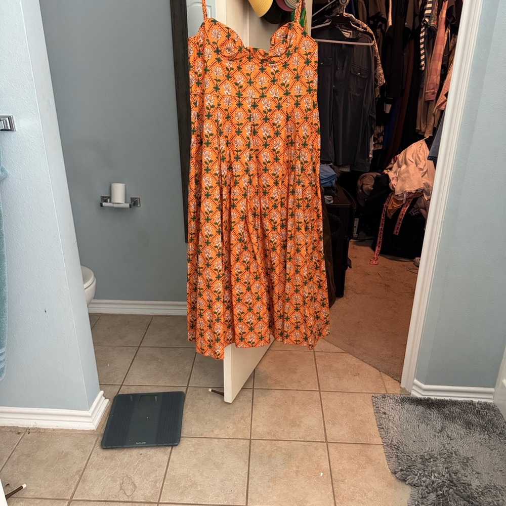 Agua Bendita Orange Floral Midi Dress